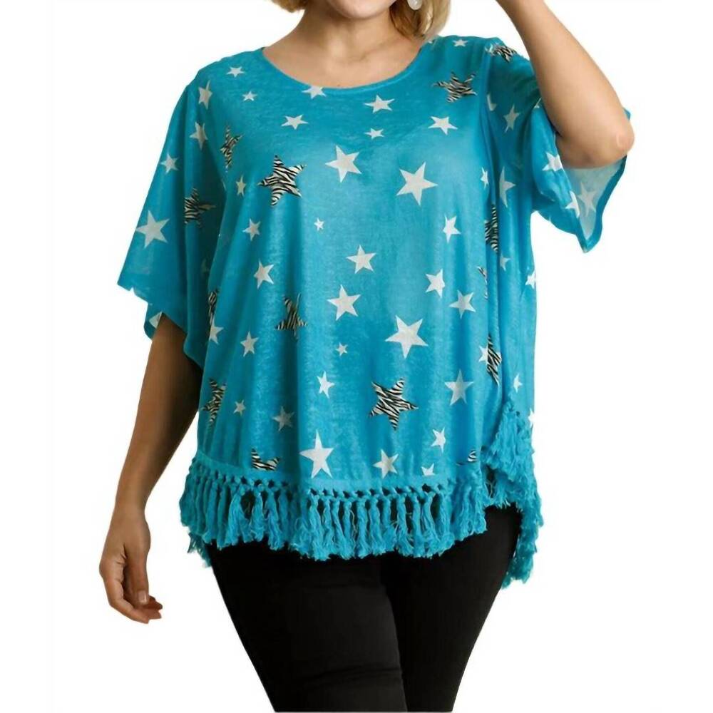 NEW UMGEE star print tassel top in blue - Picture 6 of 6